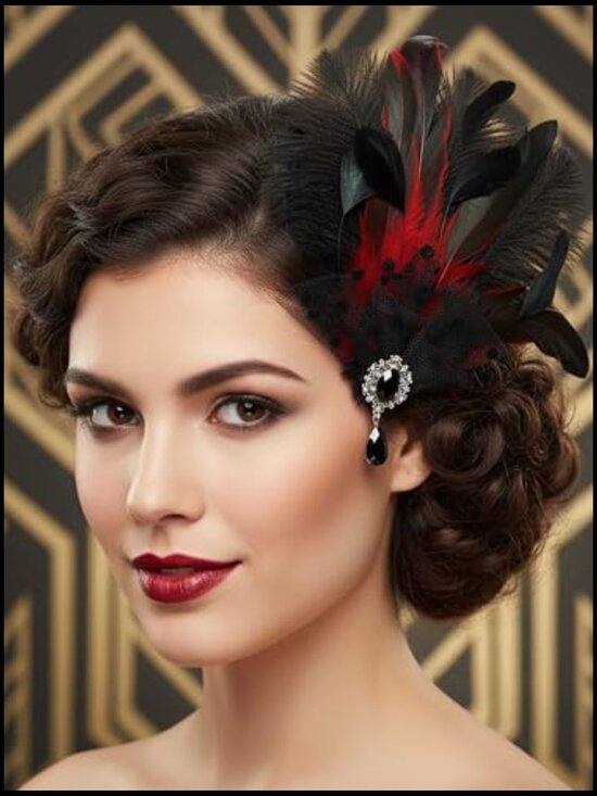 Flapper Feather Headband Crystal Rhinestone Gatsby Party Hair Clip main image 4